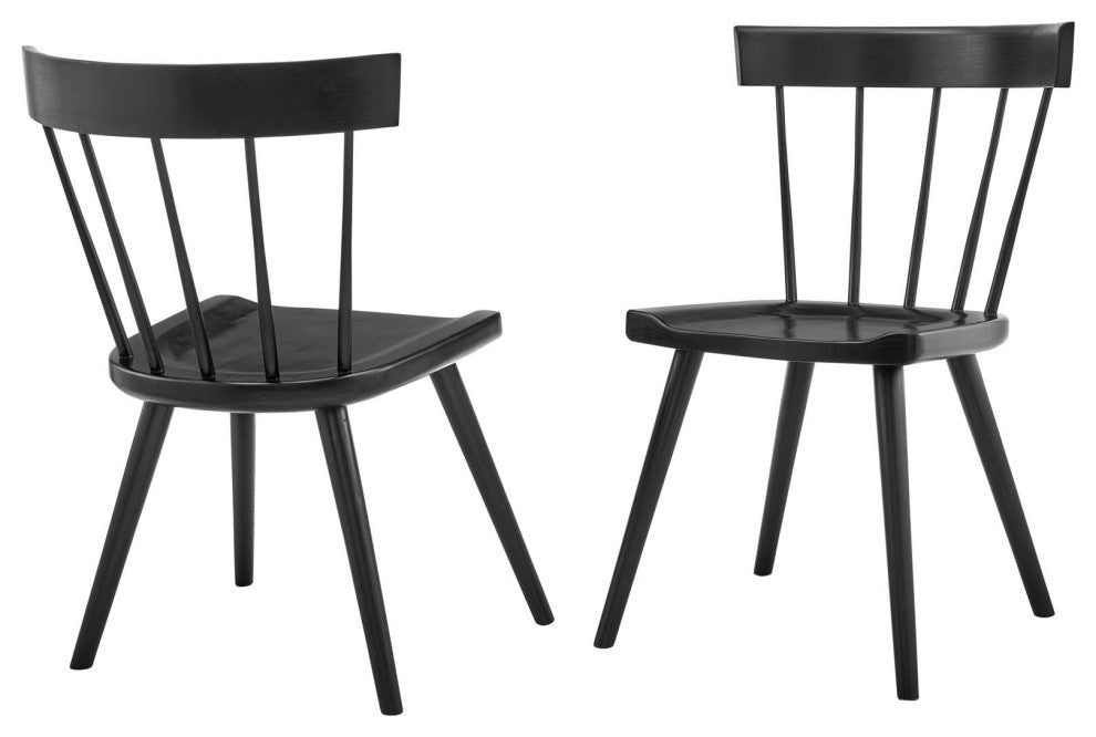 Side Dining Chair, Set of 2, Black, Wood, Modern, Cafe Bistro Hospitality