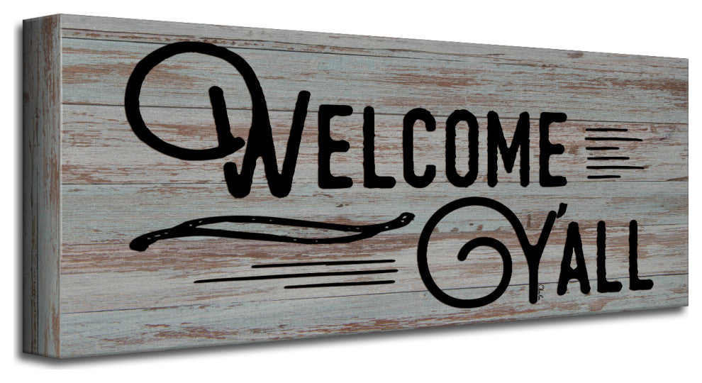 Welcome Y'all' Farmhouse Wrapped Canvas Textual Wall Art