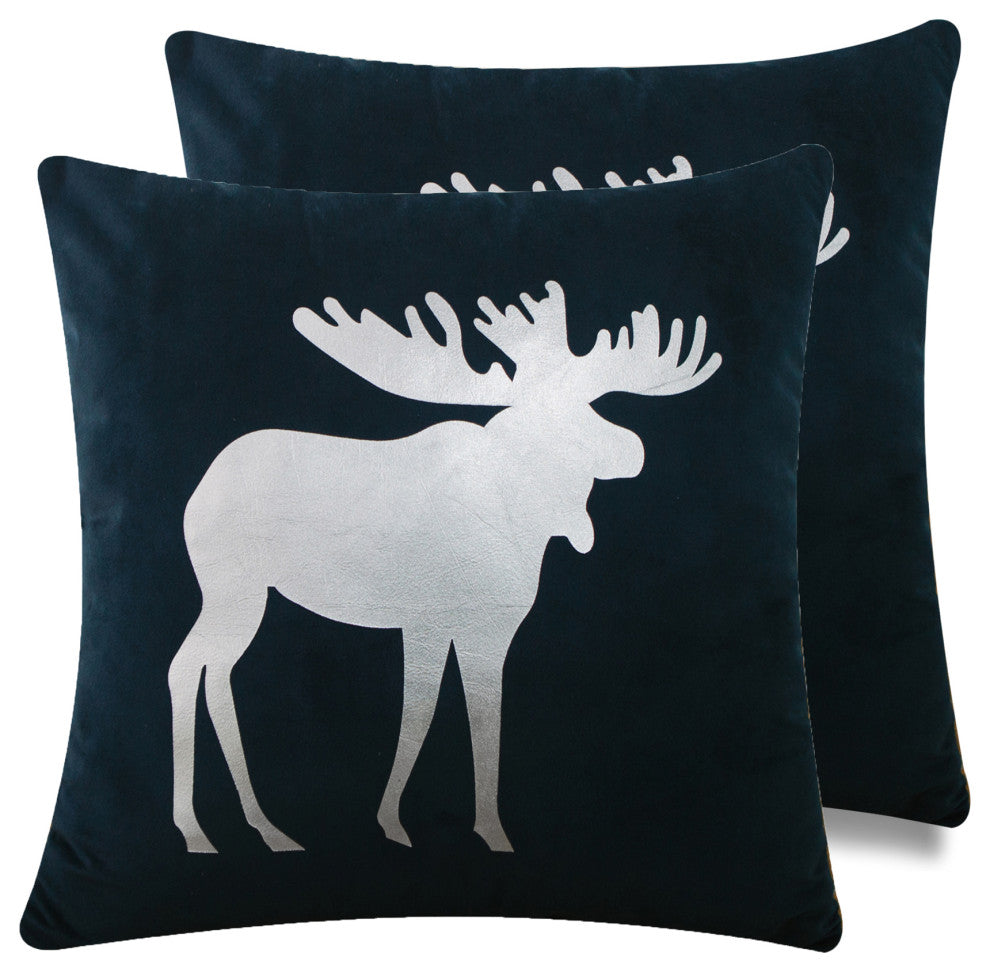 Christmas Icons Throw Pillow Set of 2, Print Silver Moose