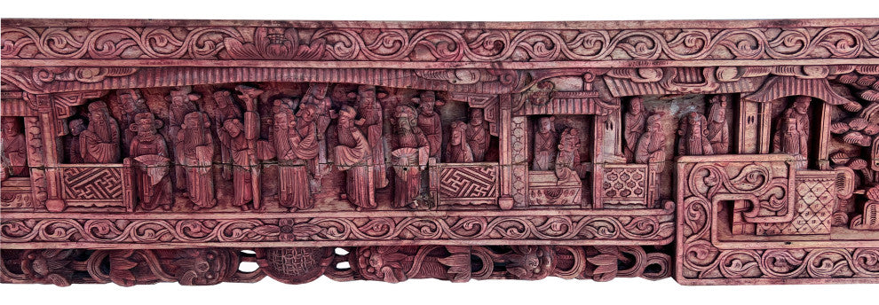 Chinese Vintage Dimensional Opera Court People Carving Wood Wall Art Hws3083