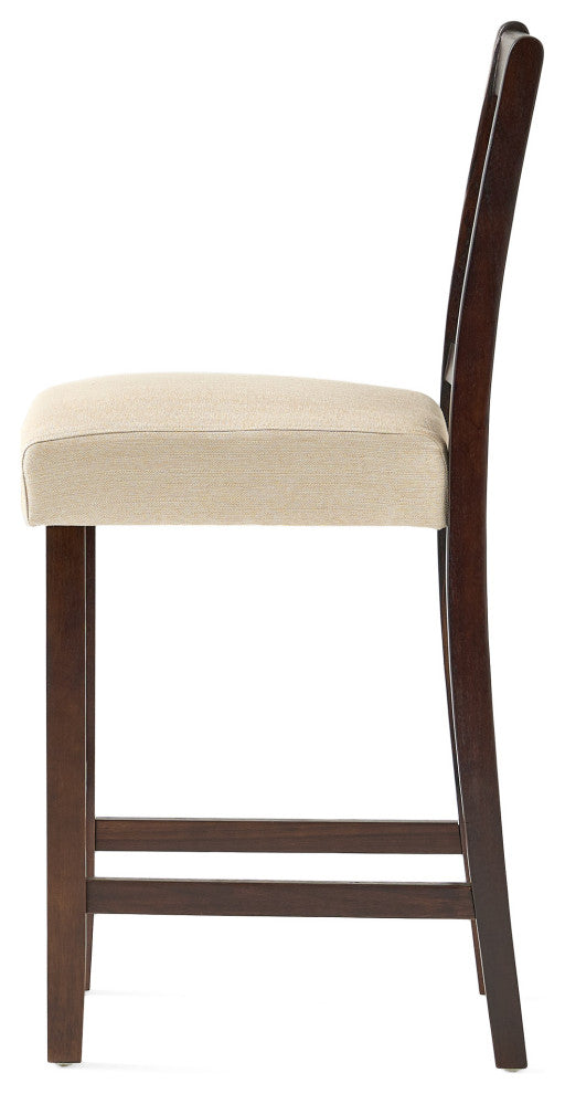 GDF Studio Etodens Mahogany Acacia Counter Stool with Beige Cushions, Set of 2
