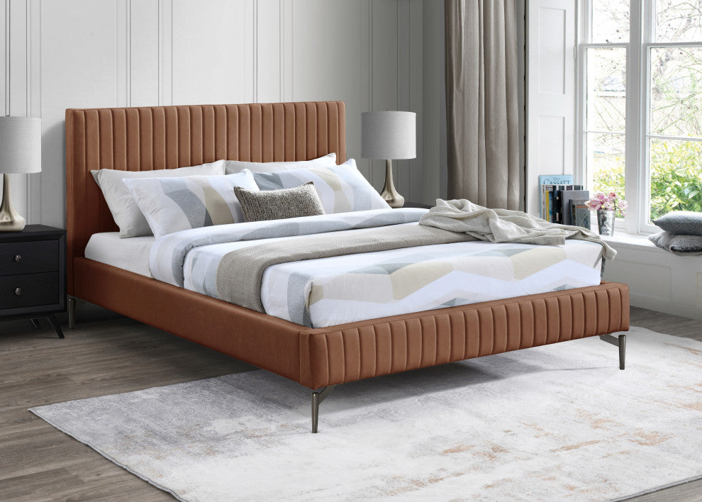 Gallo Vegan Leather Upholstered Bed, Cognac, King