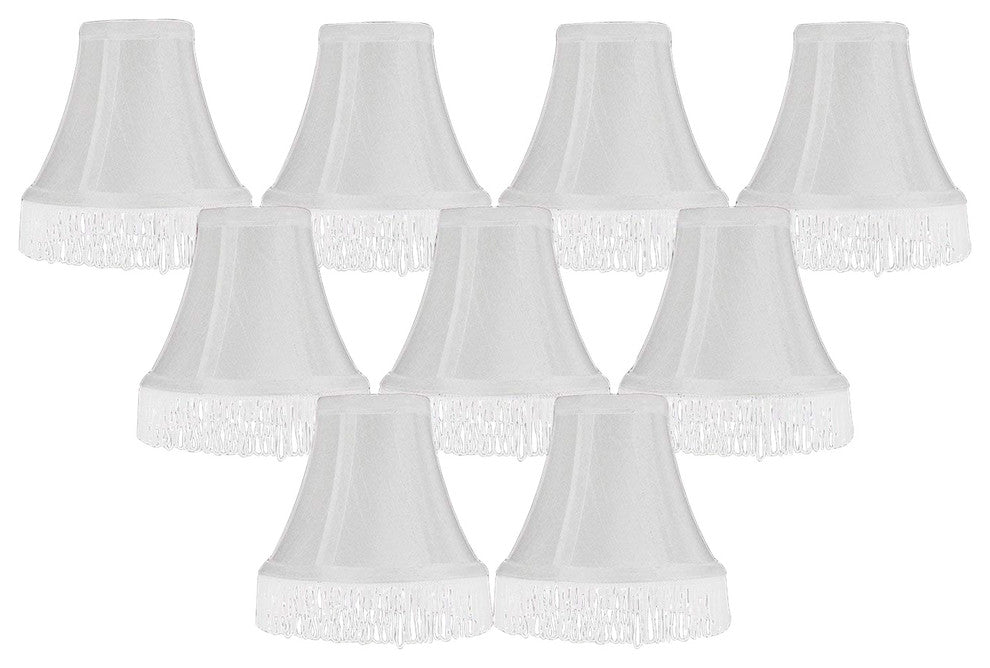 White With White Fringe Silk Bell Chandelier Shade, 3x6x5", Set of 9