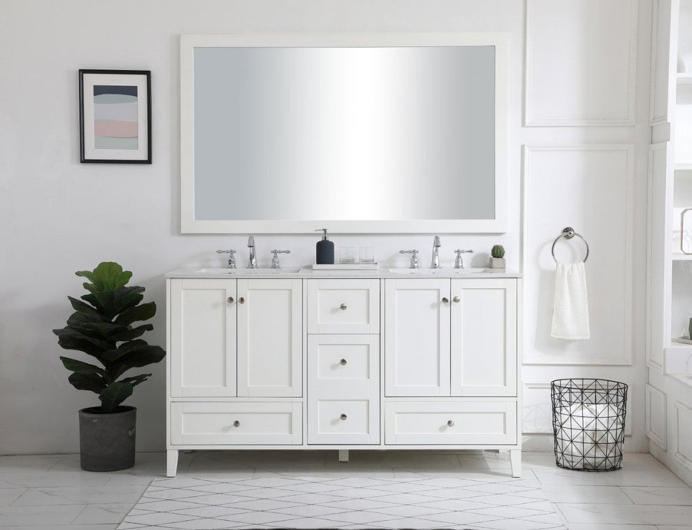 60" Double Bathroom Vanity, White