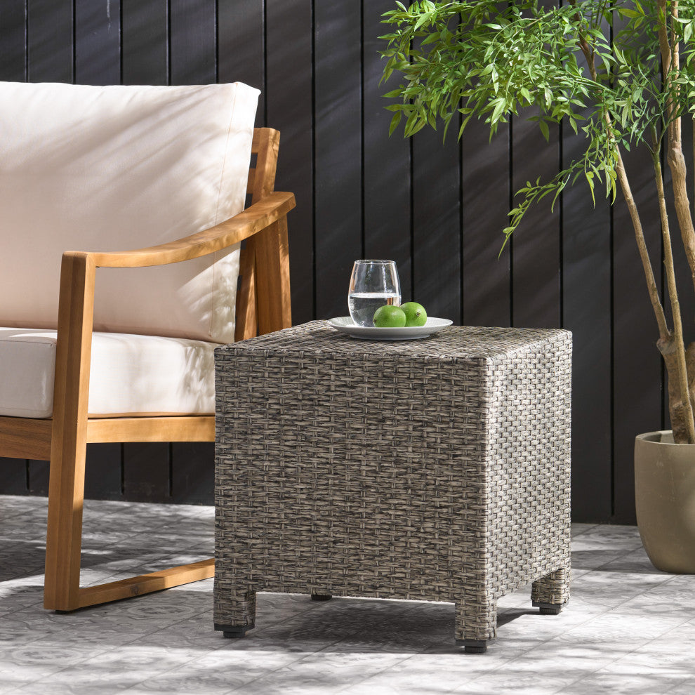 GDF Studio Pueblo Outdoor Mixed Black Wicker Side Table