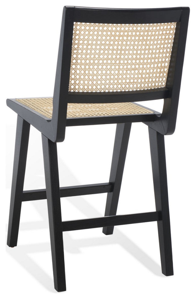 Safavieh Couture Hattie French Cane Counter Stool, Black/Natural