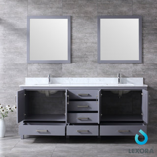 Jacques 80" Dark Gray Double Vanity Carrara Marble Top Sinks, 30" Wall Mirrors