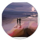 Couple Walking Near Ocean At Night, Seashore Disc Metal Artwork, 38"