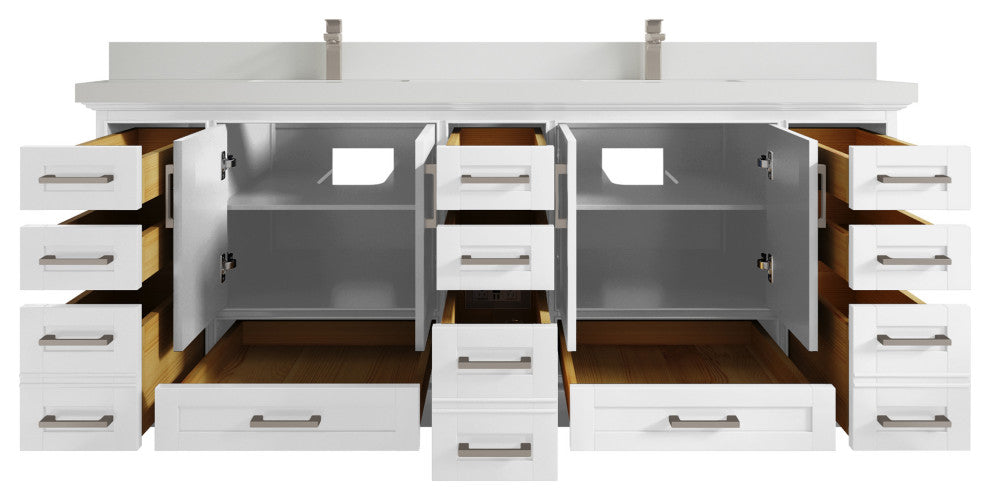 Fenway 84 Double Sink Bath Vanity in White 2" Carrara Quartz