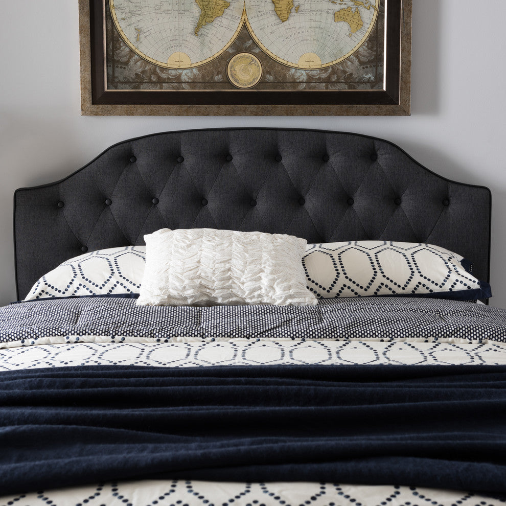 Windsor Modern Dark Gray Fabric Scalloped Buttoned King Size Headboard
