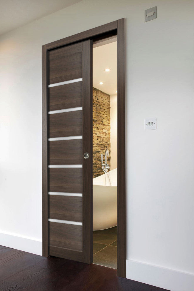 Sliding Pocket Door 30 x 80 Frosted Glass, Quadro 4088 Chocolate Ash, Rail