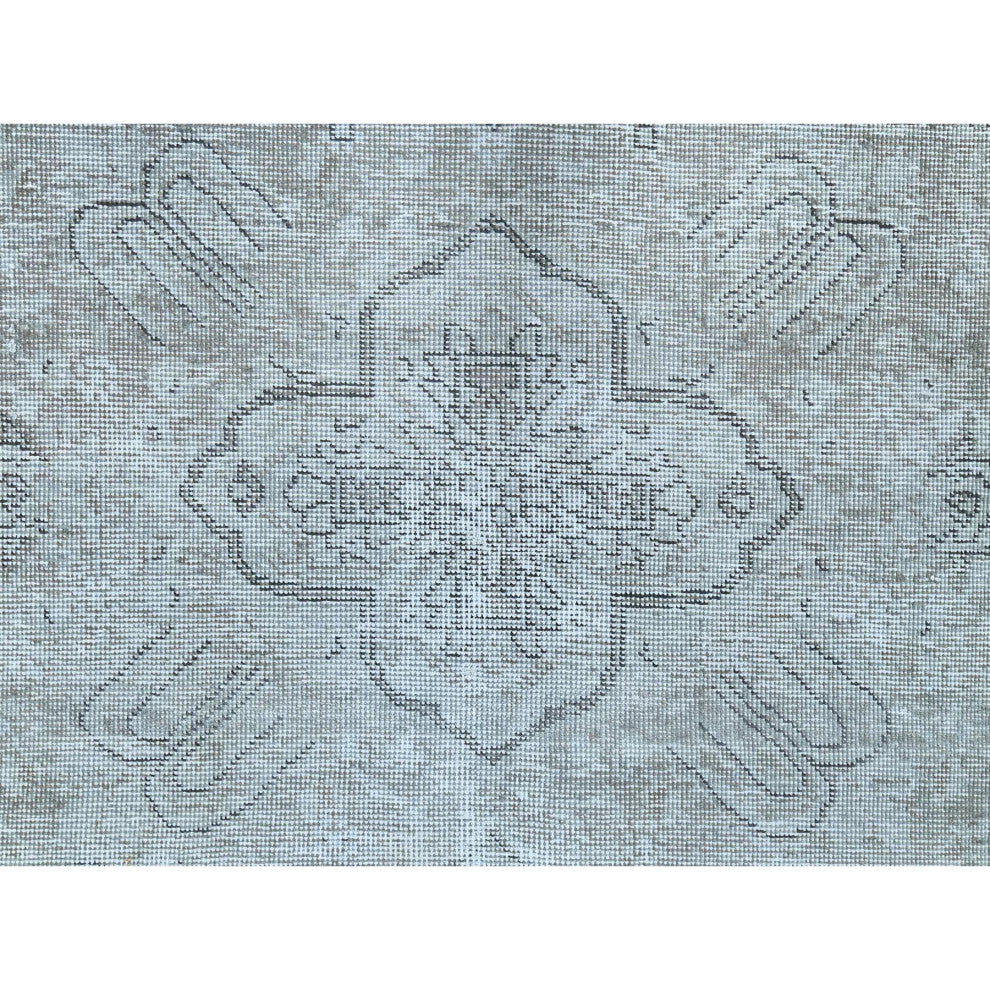 Blueish Gray, Worn Wool Hand Knotted, Vintage Persian Tabriz Rug, 9'4"x12'3"