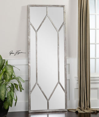 Full Length Silver Geometric Window Pane Mirror
