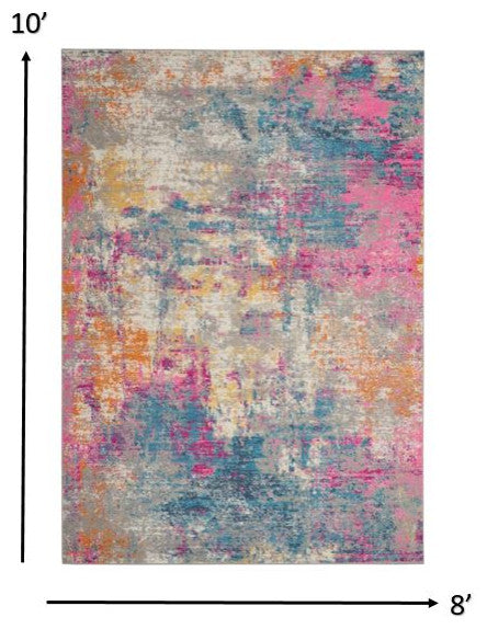8" x 10" Ivory and Multi Abstract Area Rug