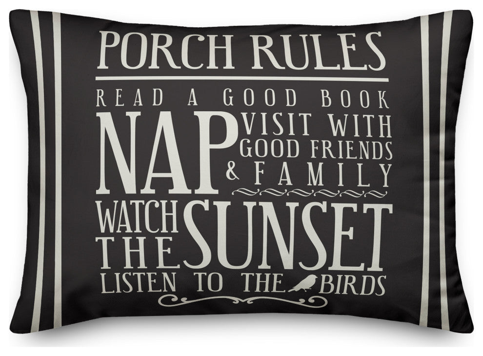 Porch Rules on Black 14x20 Indoor/Outdoor Pillow