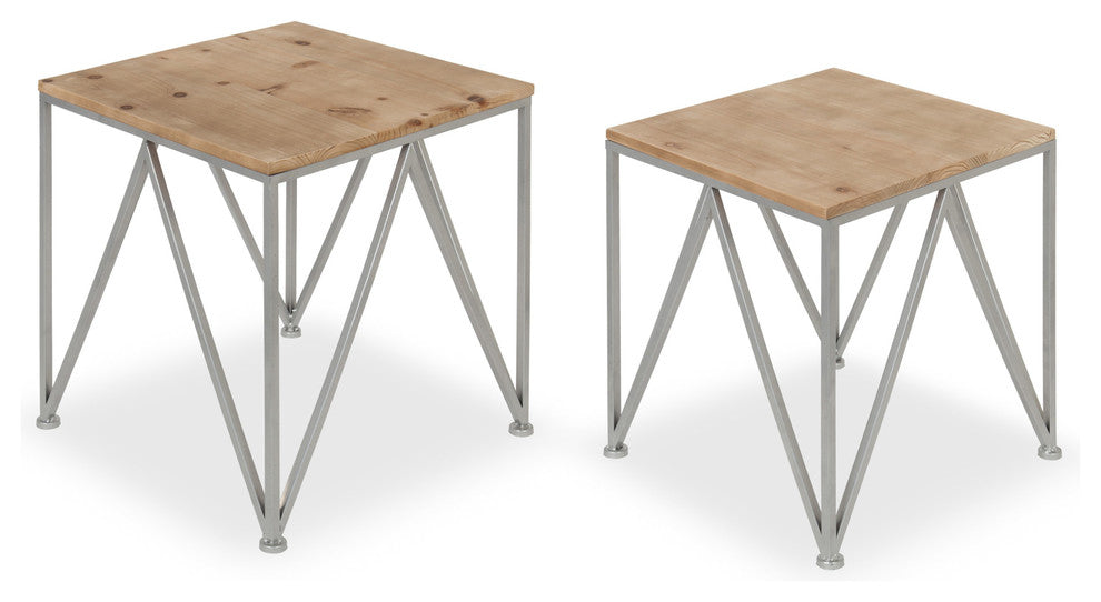 Uzma 2-Set Nesting Metal/Wood End Tables, Silver 2 Piece