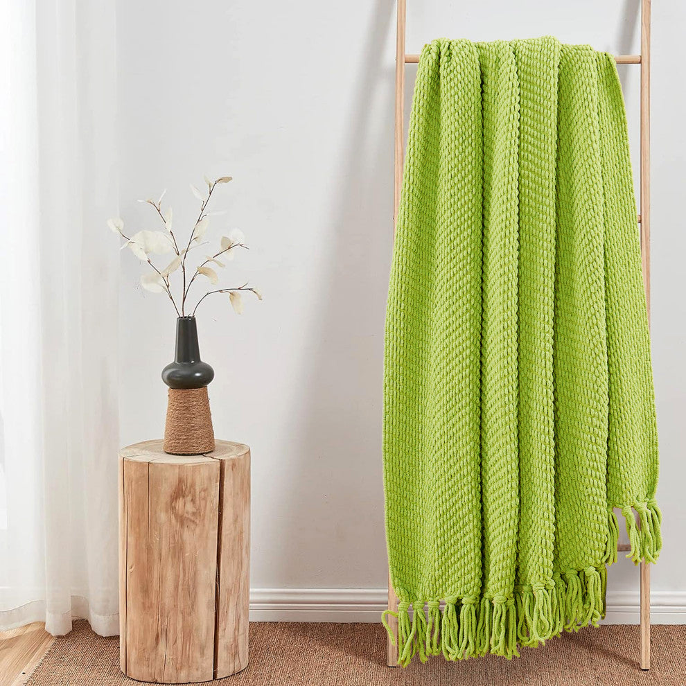 Tweed Knitted Throw Blanket, Dark Citron, 50"x60"