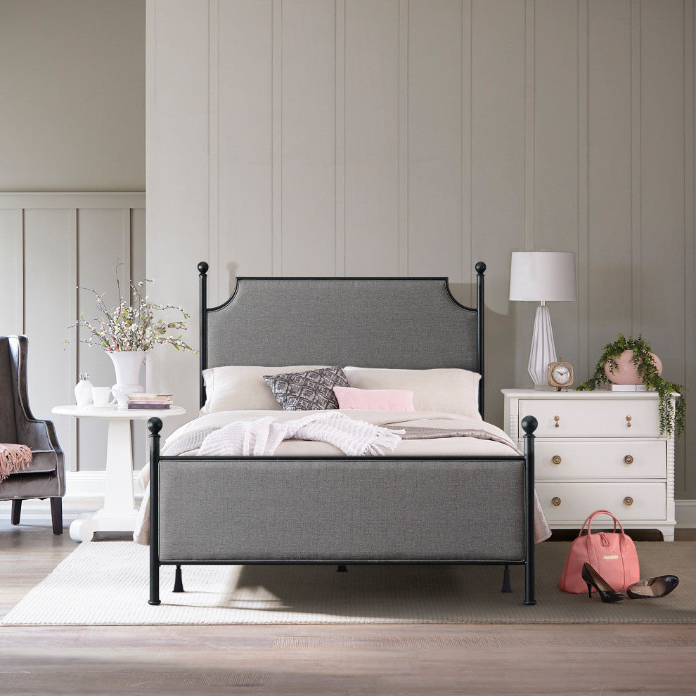 McArthur Metal and Upholstered Bed, Black, Queen