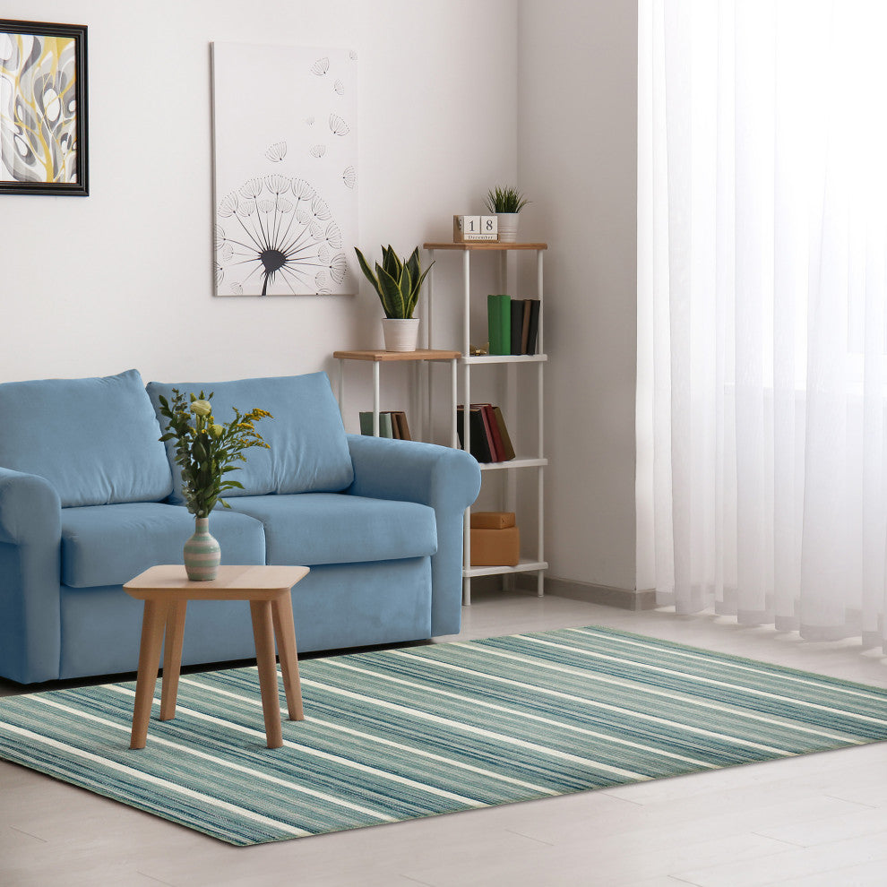 Aruba Faded Stripe Indoor Rug, Aqua, 8'3"x11'6"