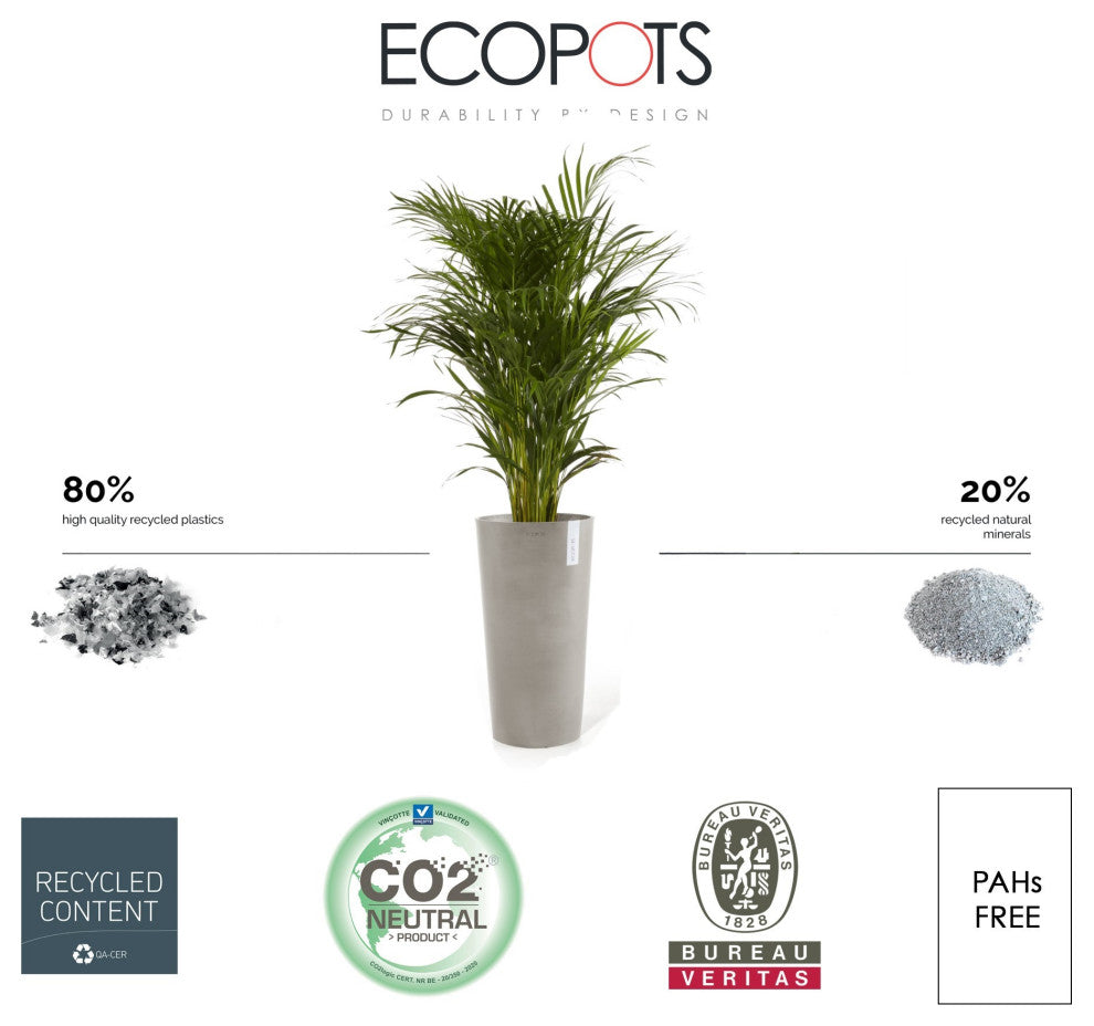 Ecopots Amsterdam Round Recycled Mid High Plastic Planter Flower Pot, Taupe, 26"