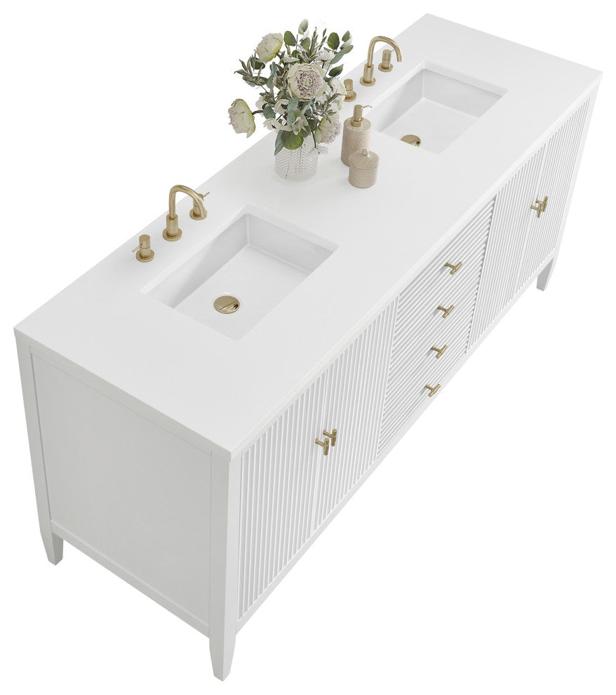 Myrrin 72" Double Vanity, Bright White, 3 CM White Zeus Top