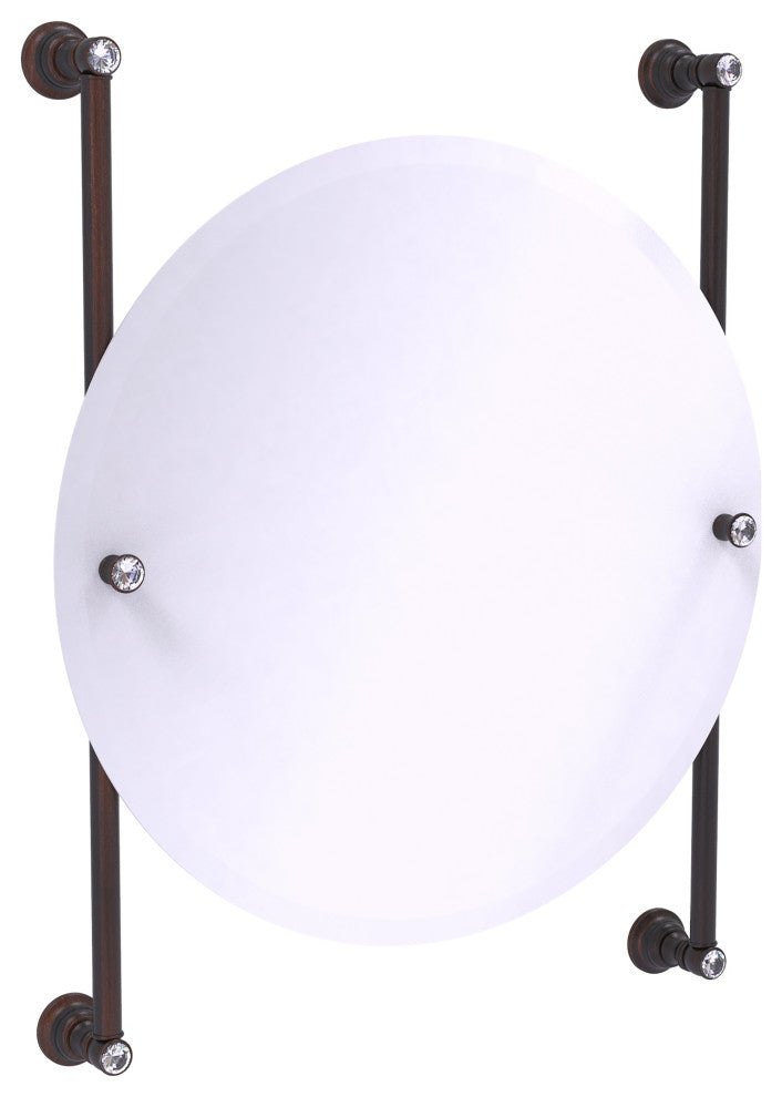 Carolina Crystal Round Frameless Rail Mounted Mirror, Venetian Bronze