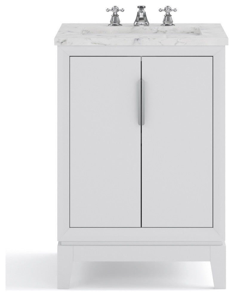 Elizabeth 24" Single Sink Carrara White Marble Vanity, Pure White