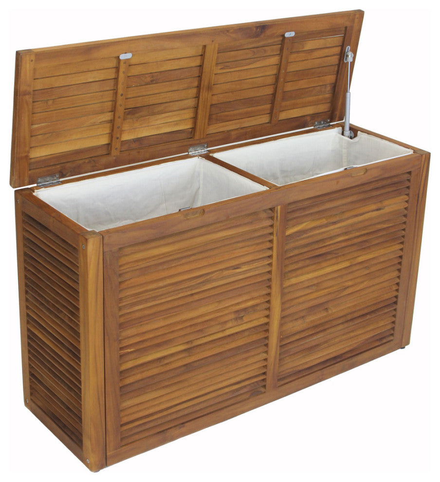 Nila Double Size Wall-Hugging Teak Louvered Hamper