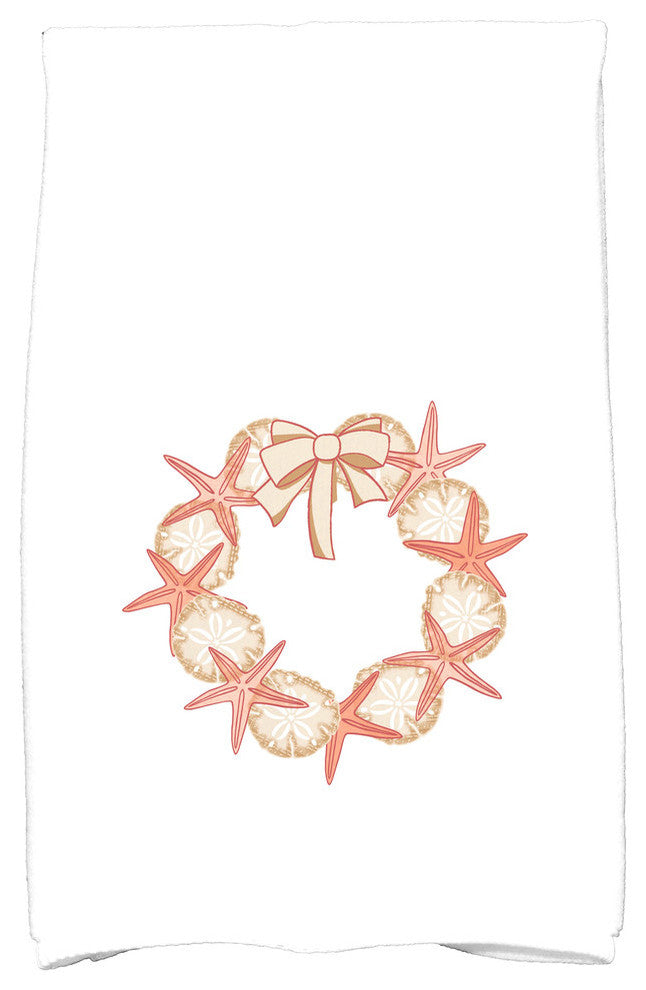 SS Wreath Decorative Holiday Geometric Print Hand Towel, Coral