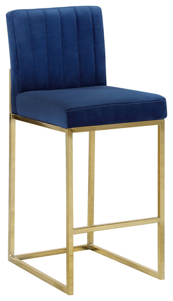 Giselle Velvet Counter Stool, Navy, Gold Base