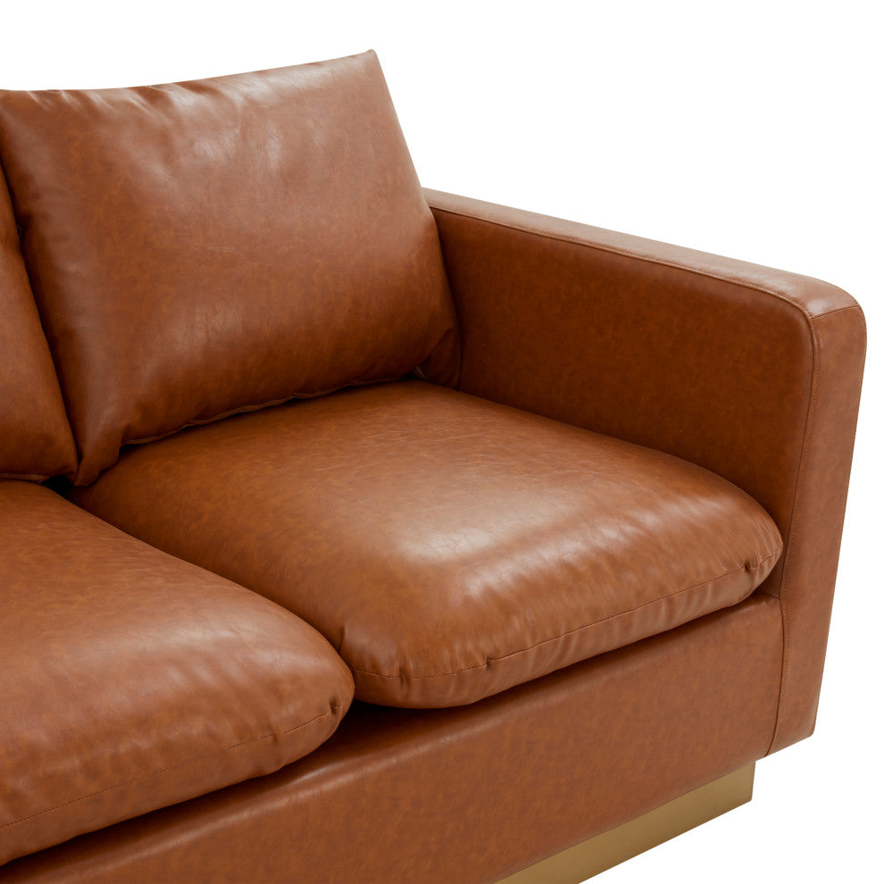 Leisuremod Nervo Modern Mid-Century Upholstered Leather Sofa With Gold Frame