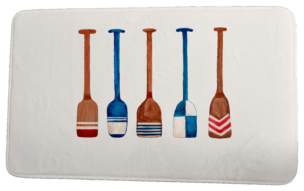Nantucket Oar Multi Painted Geometric Print Bath Mat, Ivory, 17"x24"
