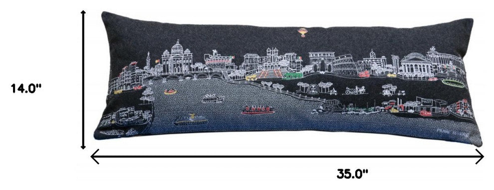 35" Black Rome Nighttime Skyline Lumbar Decorative Pillow