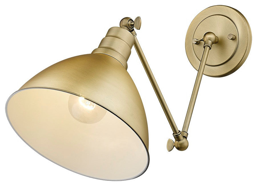 1 Light Wall Mount Cone shaped Adjustable Sconce in Aged Brass