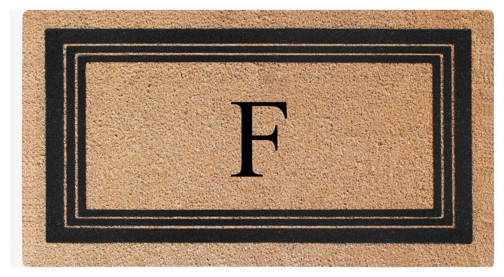 A1HC Natural Coir Monogrammed Triple Border Flock Durable Doormat, 18"x30", F