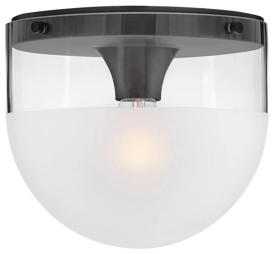 Hinkley 9" Beck Flush Mount Ceiling Light - Lacquered Brass + Etch-Dipped Glass