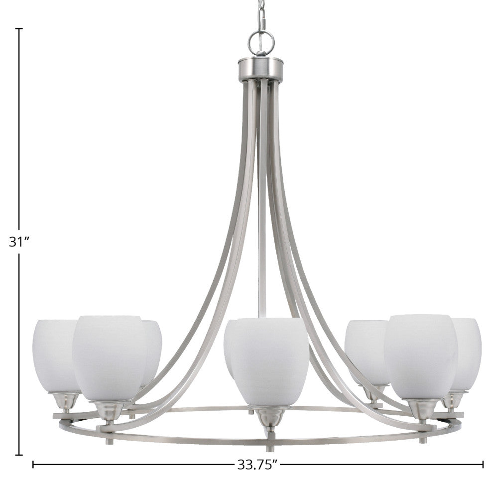 Paramount 8-Light Chandelier, Brushed Nickel, 5" White Linen Glass
