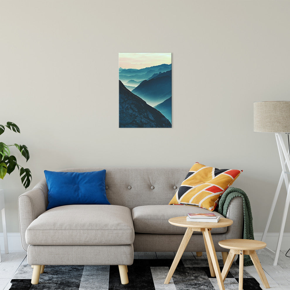 Misty Blue Silhouette Mountain Range Landscape Photo Canvas Prints, 16" X 20"