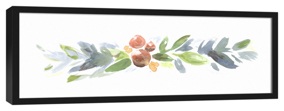 Watercolor Christmas Garland 12x36 Black Framed Canvas