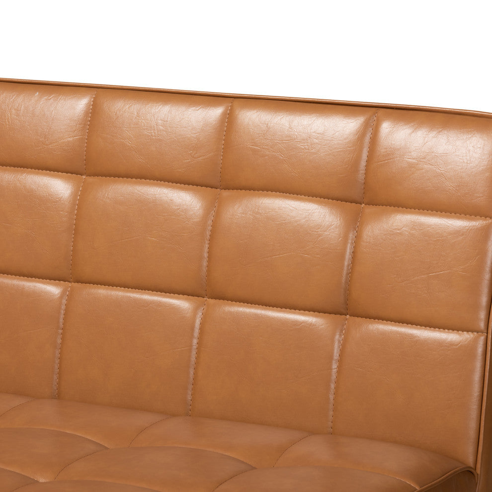 Devin Midcentury Modern 2-Piece Dining Banquette Seat, Tan Faux Leather