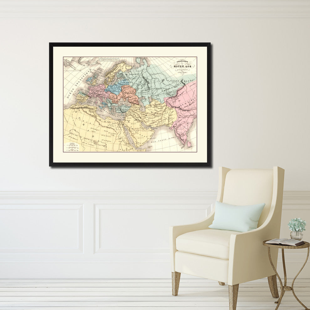 Europe In The Middle Ages Crusades Vintage Antique Map Wall Art, 16"x21"