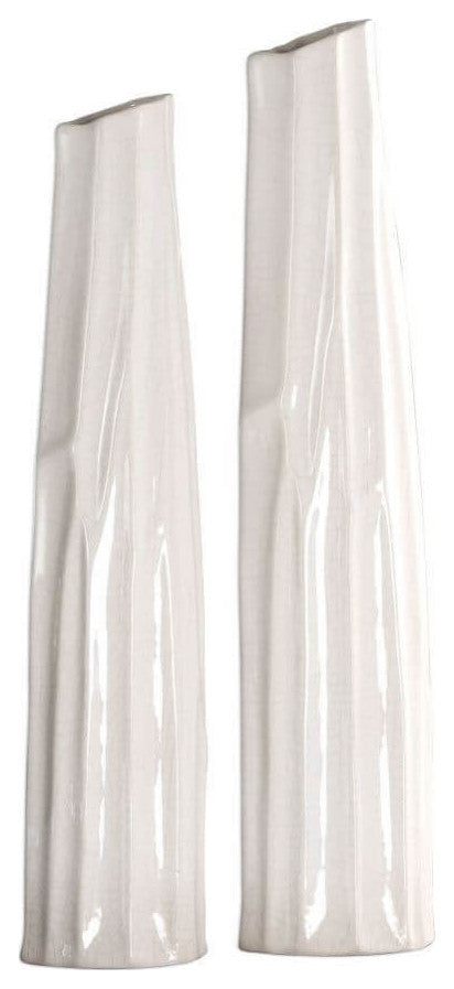 Uttermost Kenley 5x25" Crackled White Vases, 2-Piece Set