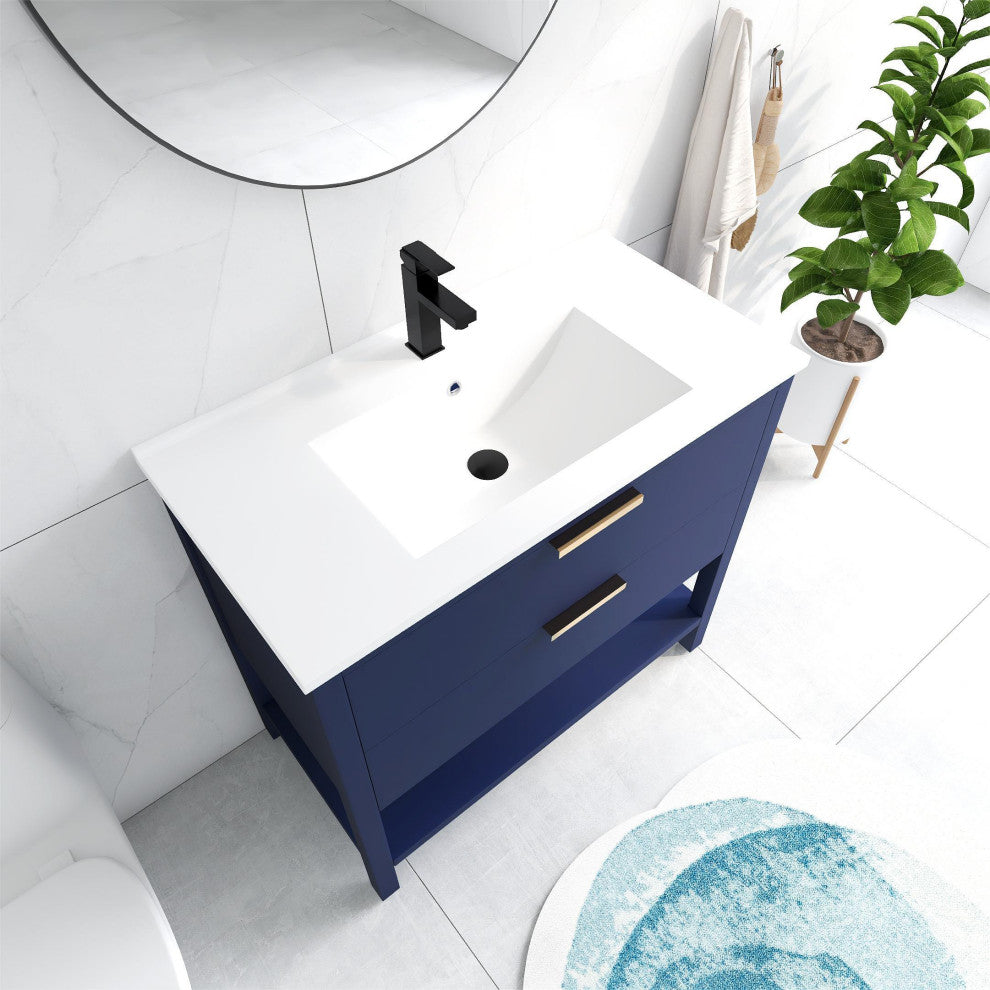 BNK 36" Freestanding Bathroom Vanity With 2 Soft-Close Drawers, 1 Shelf, 36"x18"