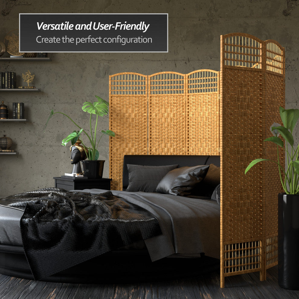 5 1/2' Tall Fiber Weave Room Divider, Light Beige, 3 Panel