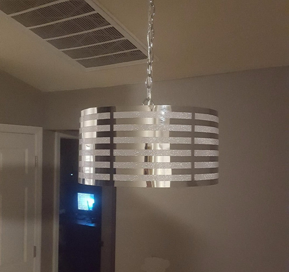 Metal Drum Modern Pendant Lighting Kitchen Chrome Finish