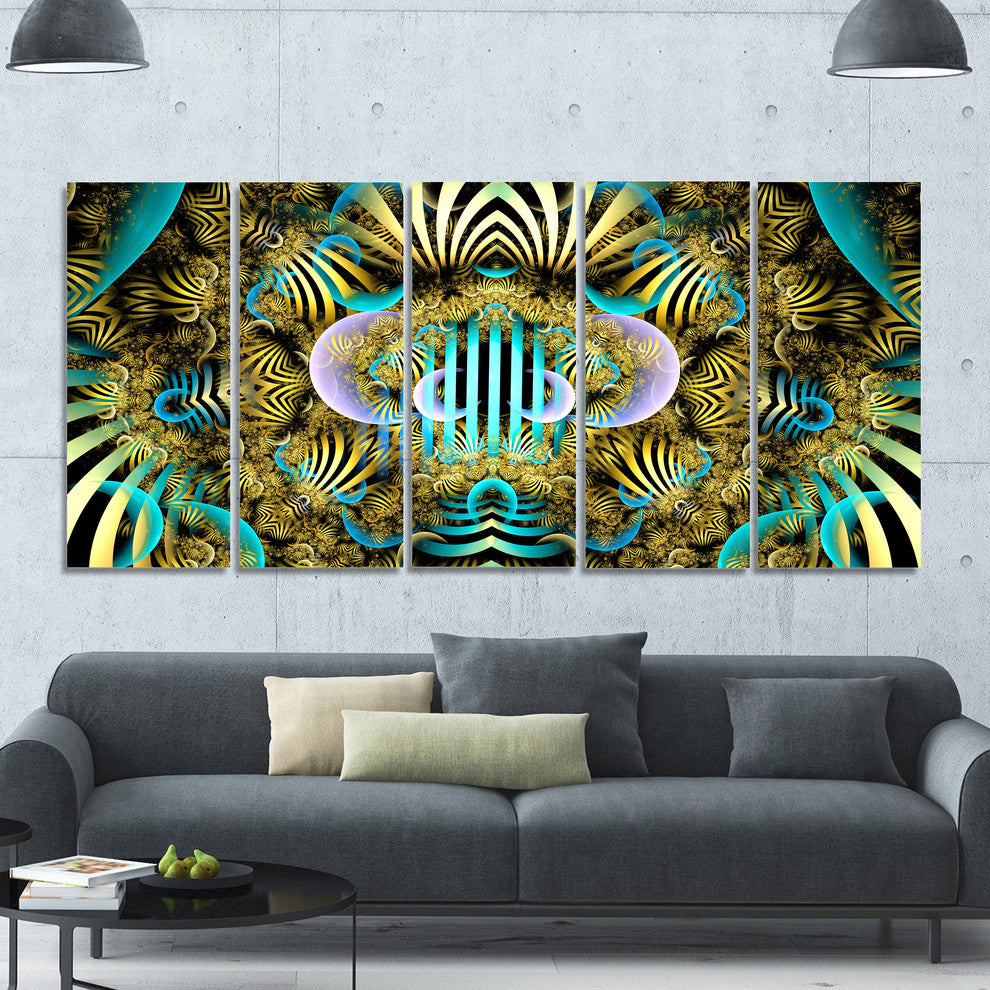 Magical Fairy Pattern Brown, Abstract Art on Canvas, 60"x28", 5 Panels