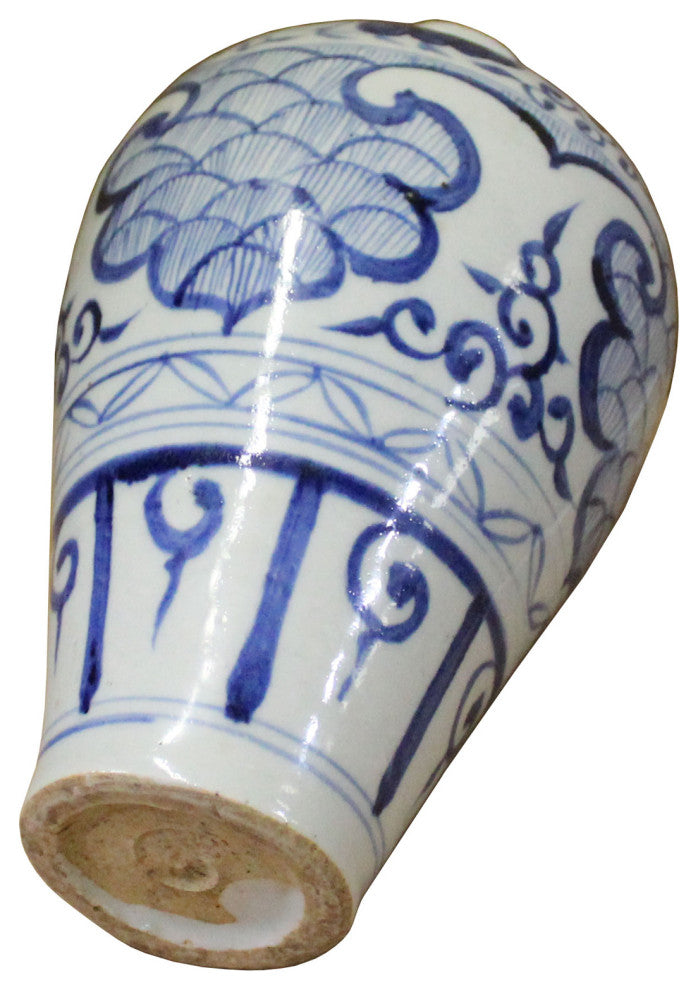 Chinese Blue White Round Porcelain Graphic Meiping Plum Vase Hws402