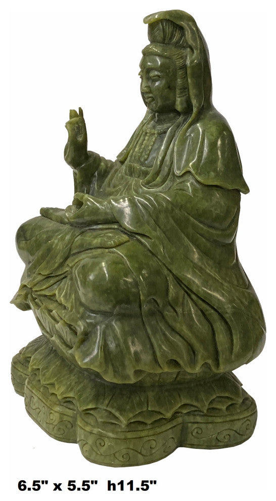 Green Stone Carved Guan Yin Tara Bodhisattva Avalokitesvara Statue Hws1795