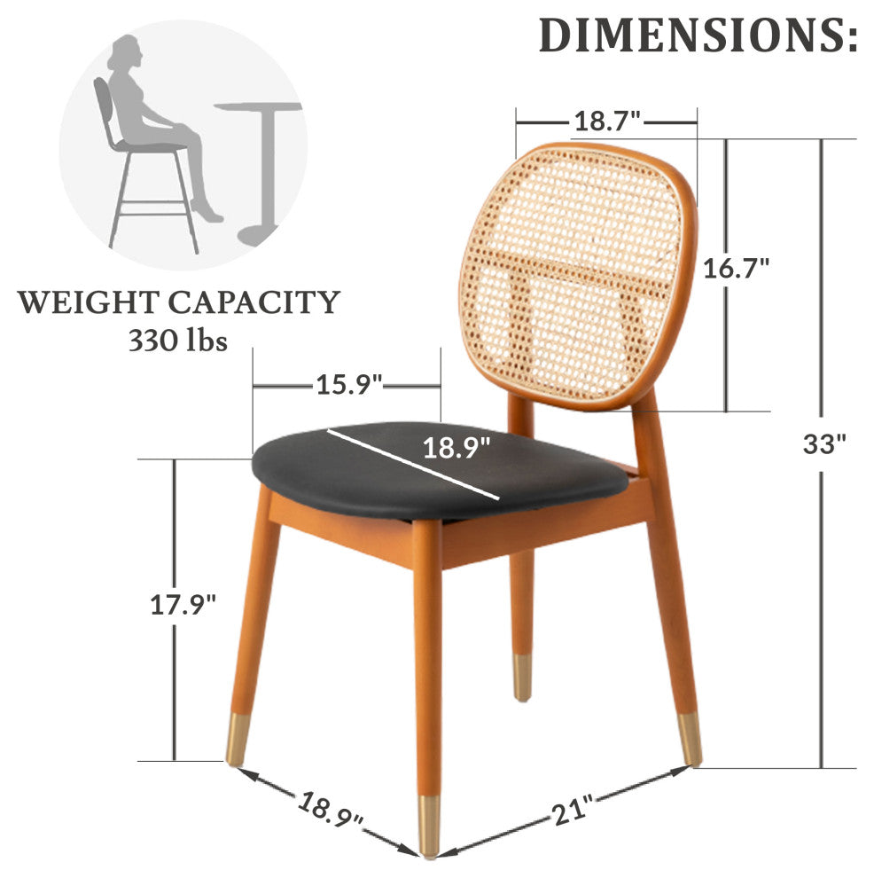 LeisureMod Holbeck Modern Dining Chair with Wood Legs and Wicker Back, Black