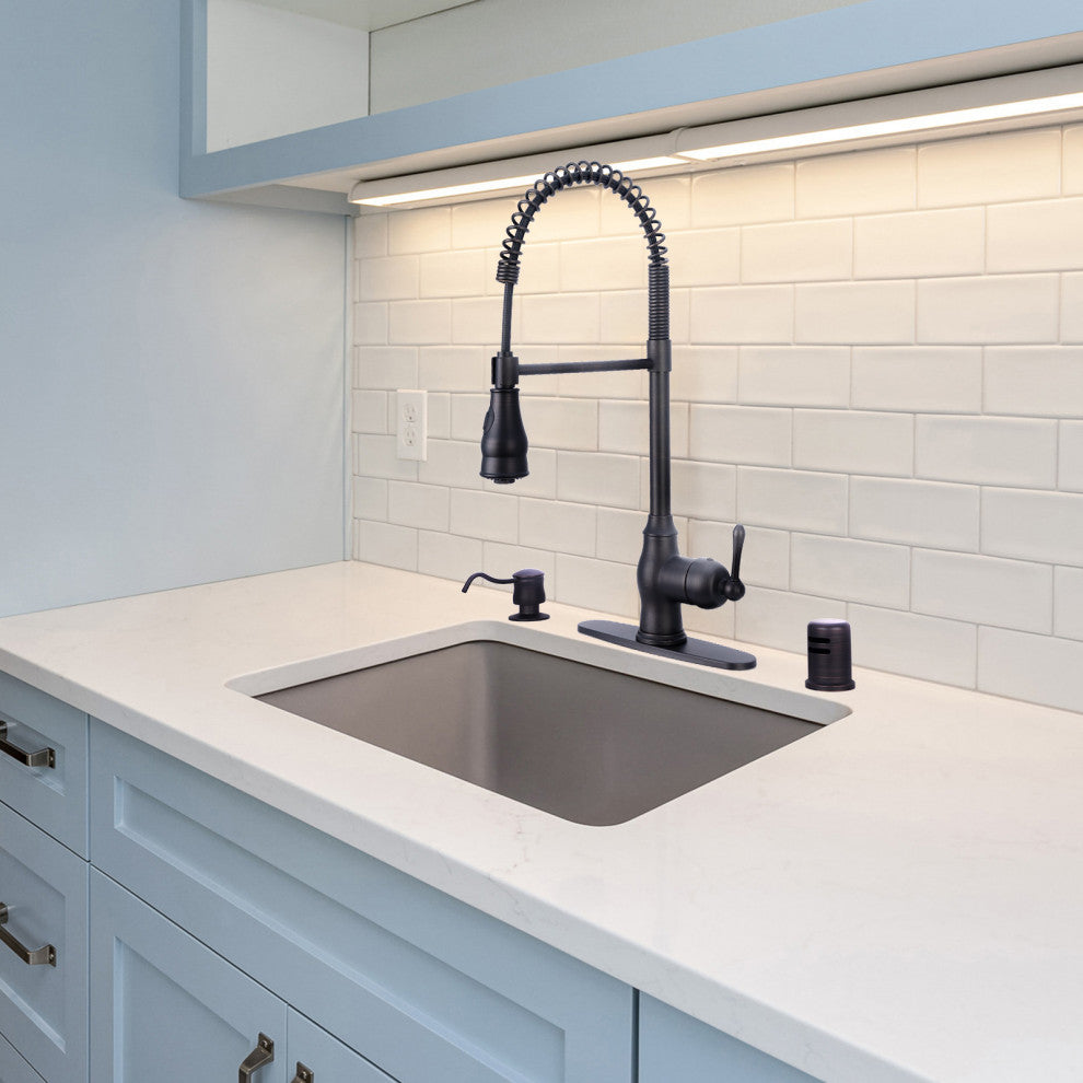 Copper Pre-Rinse Spring Kitchen Faucet with Pull Down Sprayer, Oil Rubbed Bronze